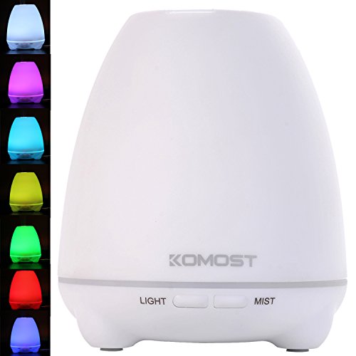 Komost 100ml Ultrasonic Aromatherapy Essential Oil Diffuser, Cool Aroma Mist Air Humidifier with Adjustable Mist Mode, 7 Color LED Lights, Waterless Auto Shut-off for Home Bedroom Baby Room, Office
