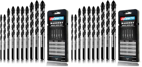 Image of 10-Piece Masonry Drill Bit Set for Concrete Tile Glass Ceramic Brick,1 /8 to 1 /2 Inch Drilling Bits with Triangle Handle,Tungsten Steel Alloy Tip.（Black） (Pack of 2)