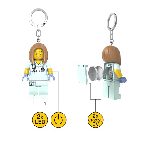 IQ LEGO Iconic Nurse Nurse Keychain LED Flashlight Toys Gift for Kids - 76mm Height Figure (KE156H) - 2 CR2025 Batteries Included