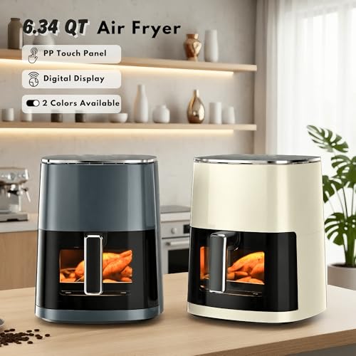 Image of Air Fryer 6.34QT with Clear Window, 12-in-1 Air Fryer Oven, Air Fry, Roast, Reheat, Dehydrate, Bake, Steam, 400F Rapid Air Crispy Technology, Square Airfryer Gray