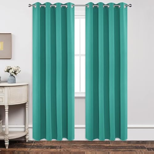 Image of Joydeco Blackout Curtains 63 inch Length 2 Panels Set, Thermal Insulated Long Curtains & Drapes 2 Burg, Room Darkening Grommet Drapes for Bedroom Living Room Windows (W42 x L63 Inch, Peacock Blue)