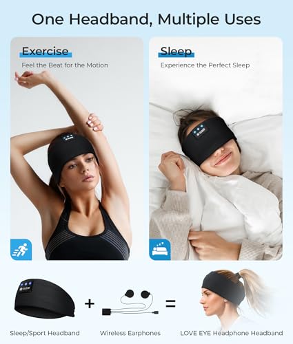 Image of LOVE EYE Sleep Sport Headphones Wireless Bluetooth 5.4 Headband Headphone