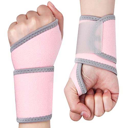 Support de Poignet 2 pièces Réglable Attelle Poignet Souple Respirable Bandage Poignet pour Tendinite, Arthrite, Badminton, Basketball, Sport (Rose)
