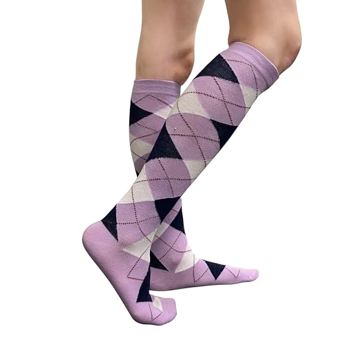 Image of Couver Women's Argyle Knee High Socks - Soft Acrylic Over the Calf Tube Style Socks for Casual Athletic - One Size