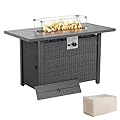 43 inch Propane Firepits Table, CSA Certificated Powerful 50,000 BTU Output with Auto-Ignition, Rattan Gas Firepit Table for Patio, 2-IN1 Aluminum Tabletop Outdoor Firepit Table with Lid,Black