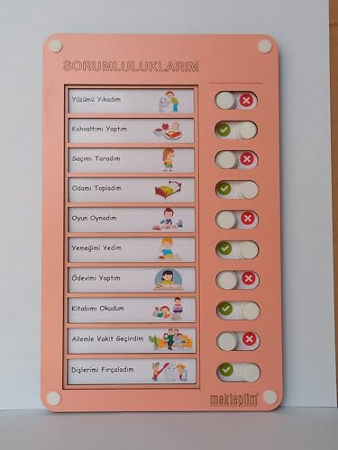 Eğitici Günlük Rutin Checklist Görev ve Sorumluluk Tablosu (Pembe)