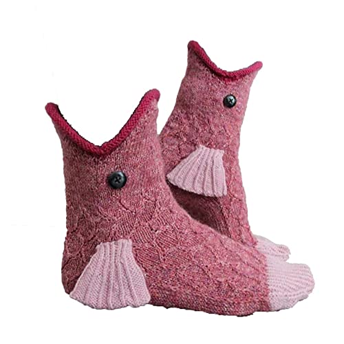 LIN&BABAY Knit Crocodile Socks for Women Men, Novelty Shark Socks Animal Socks, Alligator Socks Winter Warm Thick Knit Funny Socks (Fish)