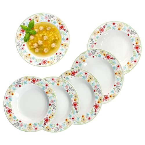MamboCat Set di 6 Piatti Fondi Variant Fiorellino, Piatti Rotondi Colorati in Porcellana, Profondi, per 6 Persone, per Colazione, Pranzo e Cena