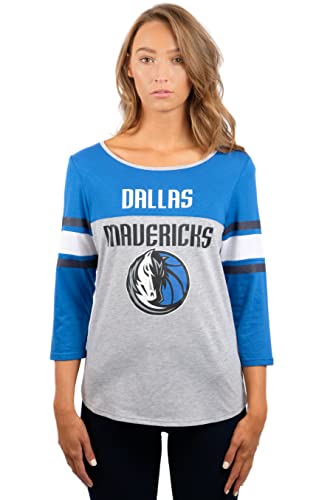 Ultra Game NBA Dallas Mavericks Womens T-Shirt Raglan Baseball 3/4 Long Sleeve Tee Shirt, Heather Gray, X-Large