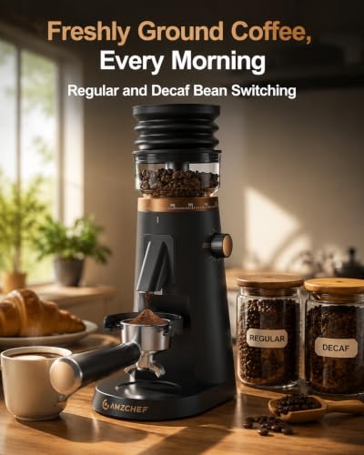 Image of AMZCHEF Single Dose Burr Grinder, 75 Settings, Quiet DC Motor, Oro Rosa | 40mm Burr, <0.2g Retention, 5-60s Timer, Magnetic Outlet, Vacuum Storage Cup, LED Light, Espresso, Pour-Over & French Press