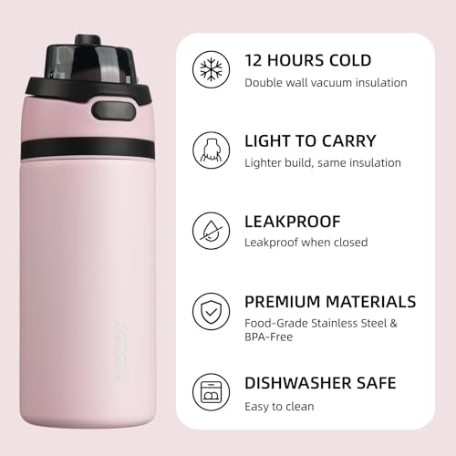 Image of BJPKPK 17oz Insulated Water Bottle with Straw Lid & Handle, Stainless Steel | Leak-Proof 2-in-1 Straw & Spout Lid, BPA-Free Vacuum Insulated Bottle Fits Cup Holders for Gym, Office, Travel & Outdoor
