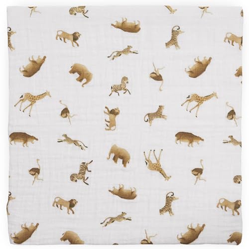 Image of Little Unicorn 100% Certified Natural Organic Cotton Muslin Swaddle Blanket 2 Pack | Giftable Set of 2 swaddles (Animal Crackers)