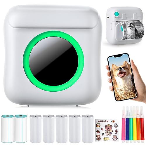 Mini Imprimante Portable, Imprimante Photo Thermique Sans Encre avec 7 Rouleaux de Papier,...