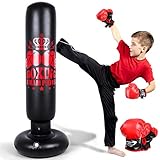 Inflatable Punching Bag for Kids and Adults, 60 inch Punching Boxing Bag with Gloves Punching Bag Freestanding Bounce Back Boxing Bag Fitness Punching Bag for Karate Taekwondo Kick