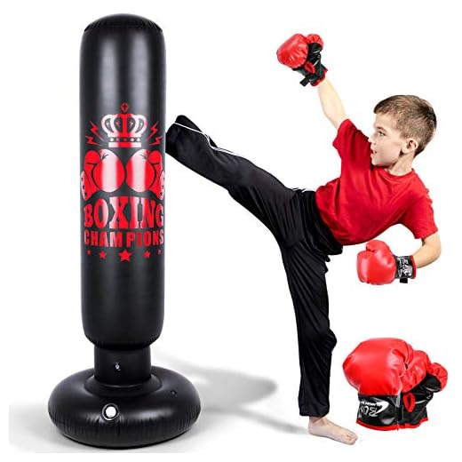 Inflatable Punching Bag for Kids and Adults, 60 inch Punching Boxing Bag with Gloves Punching Bag Freestanding Bounce Back Boxing Bag Fitness Punching Bag for Karate Taekwondo Kick