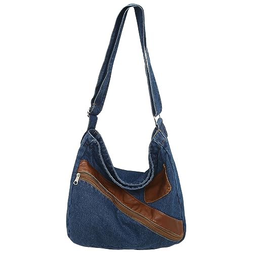Image of Denim Purse for Women Men Tote Bag with Zipper Crossbody Blue Jean Purses Canvas Shoulder Bag Hobo Handbag