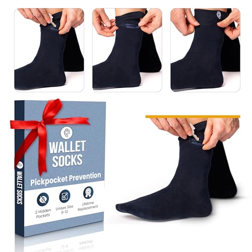 Wallet Sleeve Wallet Socks - Anti Pickpockets Crew Socks for Women and Men w/Genius Hidden Zipper Pockets for Travel, Running2