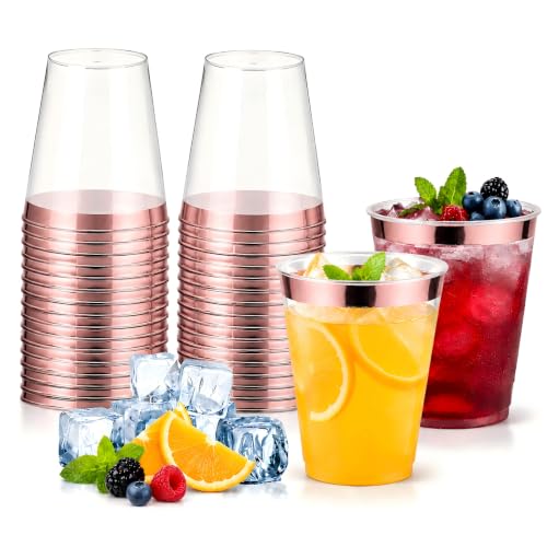 SilverChry 30 Bicchieri Plastica Rigida 270 ml (Oro rosa 270ml)