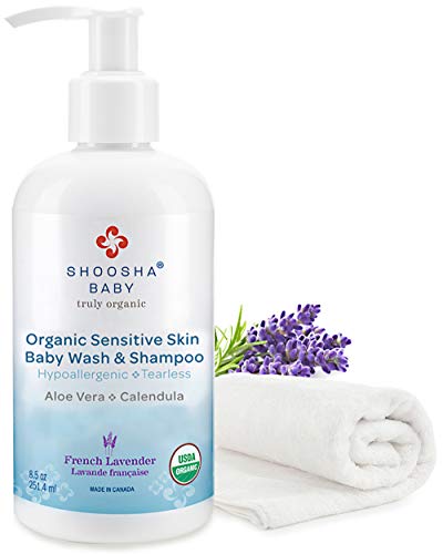SHOOSHA Organic Sensitive Skin Baby Wash and Shampoo, 8.5oz Baby Shampoo and Body Wash, Hypoallergenic Baby Body Wash, Tear Free Shampoo Safe for Kids and Pets, Baby Shampoo Organic Body Wash