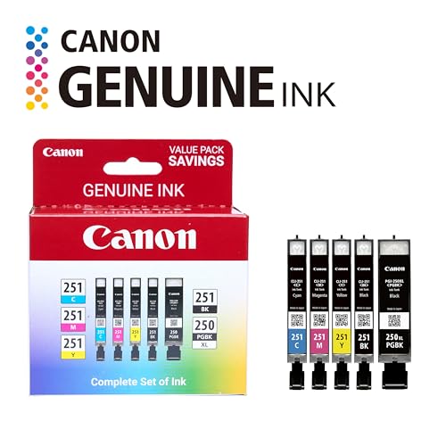 Image of Canon PGI-250XL /CLI-251 Genuine Five Color Value Pack,Compatible with MG6320,iP7220,MG5420,MX922,MX722,MG7120,MG6420,MG5520,iX6820,iP8720,MG7520, MG6620, and MG5620 (Optional) Printers (Pack of 12)