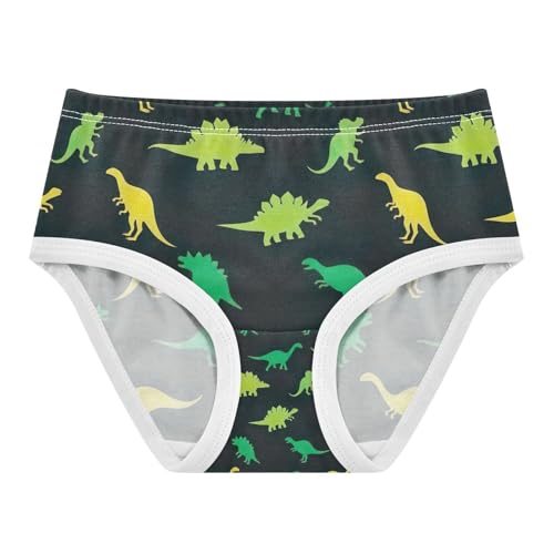 Toddler Briefs, Cute Green Yellow Dinosaurs Girls Underwear Cotton, 2T–8 Years