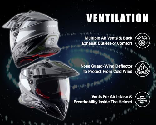 Image of Axor X-Cross Orbit ISI ECE and DOT Certified Premium Off-Road Full Face Helmet with Pinlock Fitted Dual Visors and Stylish Peak-Athena Grey Black-M