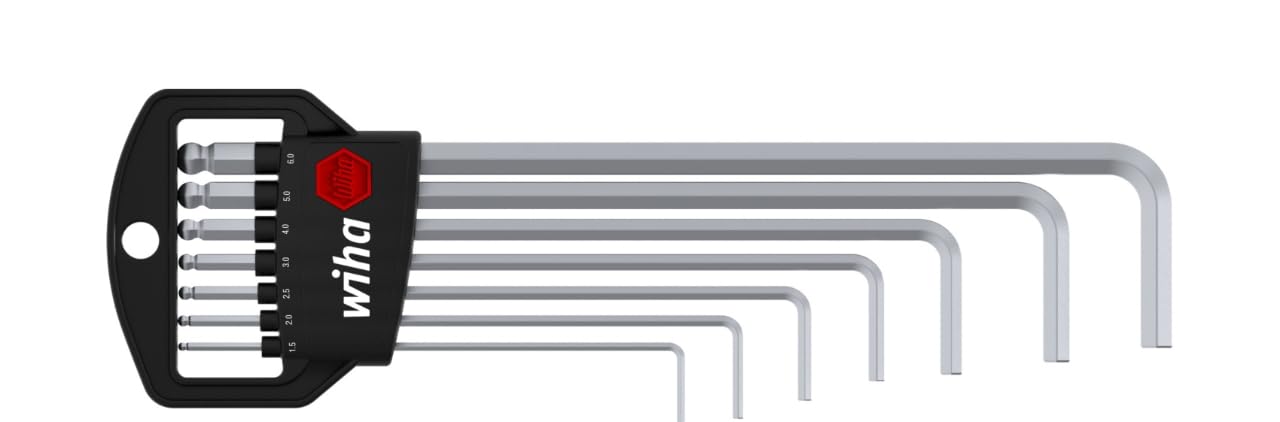 Wiha Allen Wrench Set in Classic Holder with Spherical Hexagonal Heads, 7 Pieces, Matte Chrome, Packaging (03723)