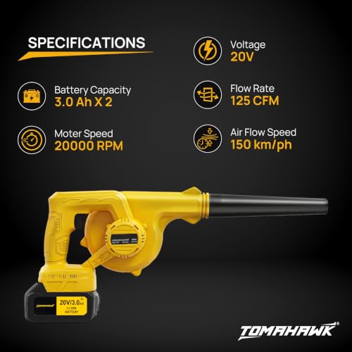 Image of TOMAHAWK TCB-20A 20V Cordless Air Blower (No Battery & Charger) | 20,000 RPM | 150 km /h Air Speed | 125 CFM Air Flow | 100% Copper Motor | Compact Electric Blower for Cleaning Home, Car & Workshop