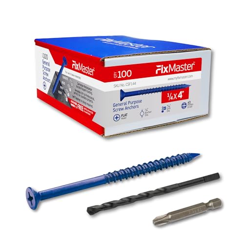 FixMaster 1/4 x 4 Countersunk Phillips Flat Head Blue Concrete Screw Anchors (100 pcs Screw Kit)...