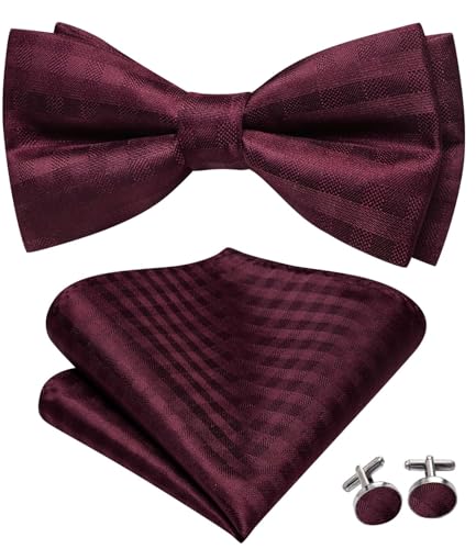 Image of Hi-Tie Bow Ties for Men Pre-Tied Pocket Square with Cufflinks Mens Bowtie Sets for Wedding Formal Party