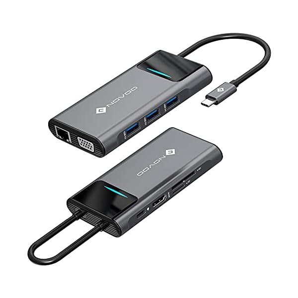 NOVOO USB C Hub Dual Display Docking Station 9-in-1 mit HDMI 4K, VGA, 3 USB 3.0,Typ C 100W PD,Gigabit Ethernet, SD/TF…