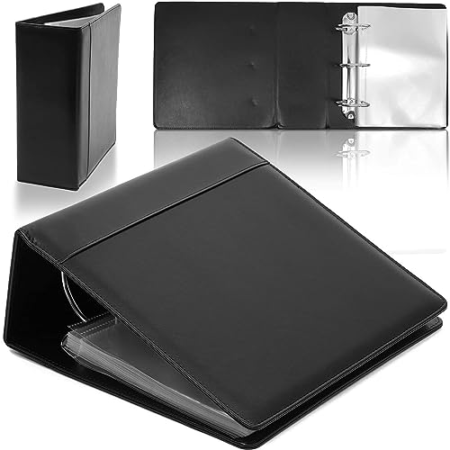 Playbill Binder - 10 x 9.5 in 4-Inch Spine 3-Ring Black Leatherette Cover - Folder with 30 Plastic Sleeves - 2 Pockets Per Sleeve