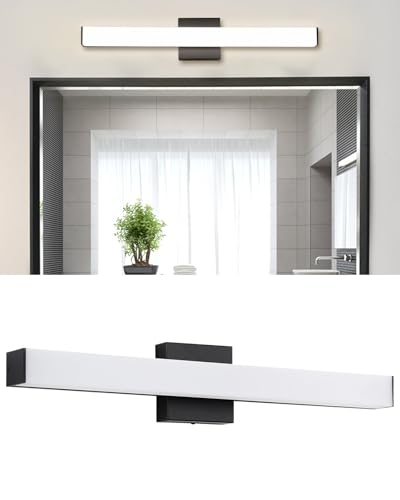 Image of Bathroom Vanity Light Brushed Nickel Square LED 24 inch 14W 4000K Natural White Light Wall Bar Lighting Fixtures Over Mirror (Matte Black, 24inch 4000K Dimmable)