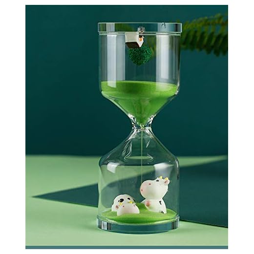 Falytemow 30 Minutes Hourglass Green Farm Sand Timer Cute Cow Desktop Decoration for Kitchen School Teaching
