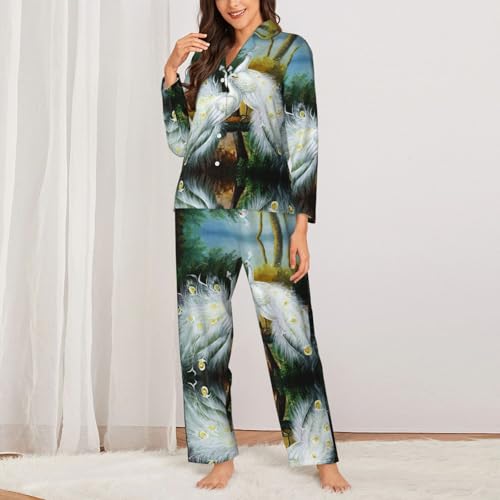Pyjama 2 pièces paon blanc fini les nuits inconfortables