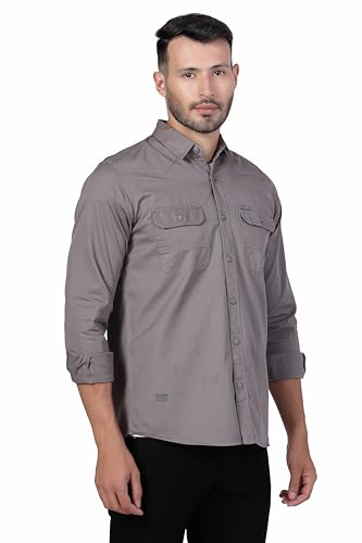 Image of Men's Cotton Twill Utility Shirt | Full Sleeve Button-Down Casual Shirt | Dual Chest Pockets | Comfortable Regular Fit | Everyday Wear