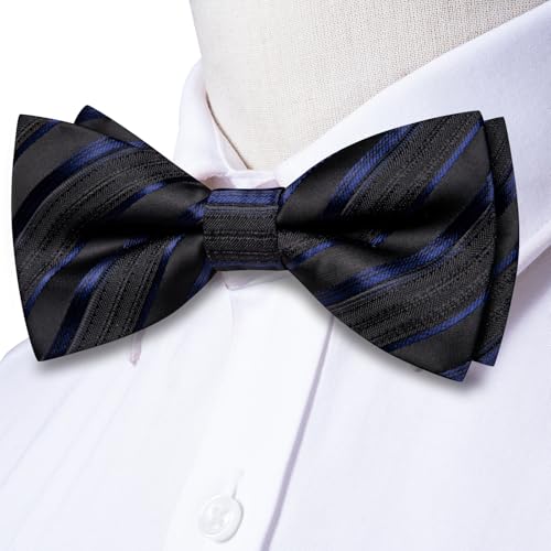 Image of Dubulle Mens Paisley Striped Bowtie Set Pre-tied Bowtie for Men and Pocket Square Set Wedding Business