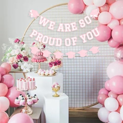Image of We Are So Proud Of You Banner Graduation Party Decorations Congrats Grad Cap Garlands Wall Sign Pink