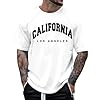 Funny Shirts for Men Short Sleeve New York Letter Graphic Checked Shirt Holiday T-Shirts Los Angeles Color Block Sports Tees Loose Fit Gym California Classic Tops Outfits, White, 4XL #3