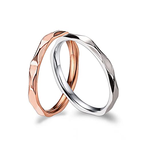 Aotiwe Anillos de Boda Set Para Hombre Y Mujer Plata Oro Rosa Anillo Banda Fina de Rombo, Acero Inoxidable Anillos Pareja Mujer 12 & Hombre 15