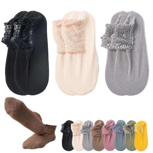 YINGLUHJ Fashion Lace Warmer Socks, Autumn and Winter New Non-slip Lace Warmer Frilly Ankle Socks for Women (US, Alpha, One Size, Regular, Regular, A 3 Pcs)