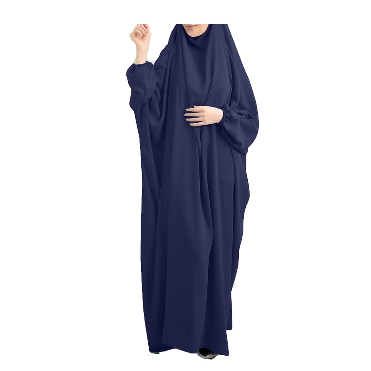 Brong Women's Navy Blue Muslim Dress Prayer Clothes For Muslim With Praying Hijabs Niqab Face Cover Clothing Soft Dubatta Kaftan Long Sleeve One Size