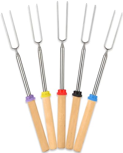 BEARCLAW Smores Sticks for Fire Pit - Accessories for Campfire Marshmallow Roasting Sticks Smores Kit Outdoor-Smore Skewers Hot Dog Fork For Outside, Camping Essentials Bonfire Gear Long 32" 5 Pack