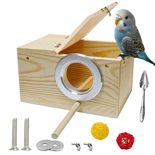 JSLZF Bird Nest, Parakeet Nest Box, Bird Breeding Box with Perch, Wood Budgie Nest Box for Bird...