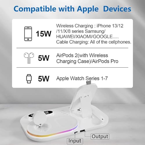 Chargeur sans fil 4 en 1 multi-appareil compatible iPhone et Watch avec LED 30W - 6