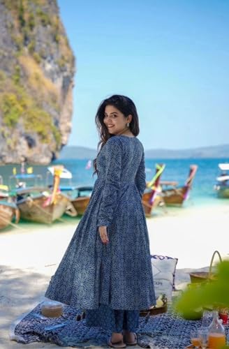 Image of Womens Kurta Anarkali Suit with Dupatta Ethinic Traditional Floral Long Sleeve Dress Set, Printed Kurta Palazzo With Dupatta
