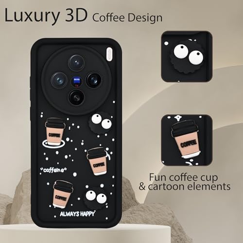 Image of DARKFIT Back Case Cover Compatible for Vivo X200 5G | Cute Fun Cartoon 3D Ball | Coffee Silicone Case | Case Cover with Camera & Body Protection | Shock Proof | for Vivo X200 5G | Color Black