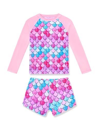 Image of Girls Rash Guard Swimsuit Two Piece Long Sleeve Bathing Suits