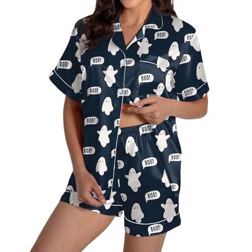 Pyjama femme été en satin de soie avec imprimé graphique chic