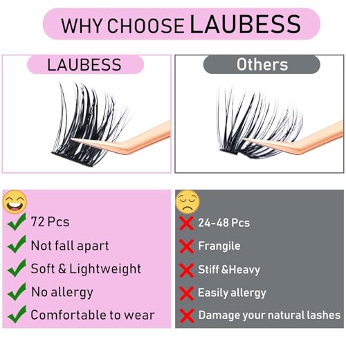 Image of Cluster Lashes 72 Individual Lashes D Curly Lash Clusters Volume Eyelash Clusters DIY Lash Extension Kit Fluffy Cluster Eyelash Extensions (01-0.07D, 14mm)